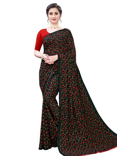 floral printed saree with blouse - 18011186 - Very Small Image - 1