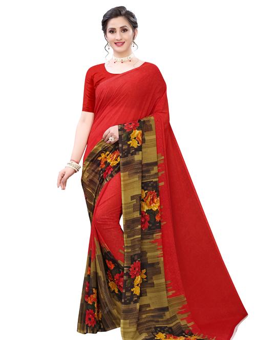 floral printed saree with blouse - 18011188 - Very Small Image - 1