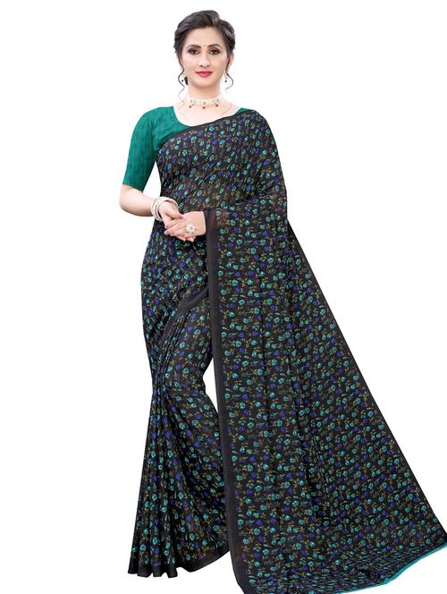 floral printed saree with blouse - 18011200 - Very Small Image - 1
