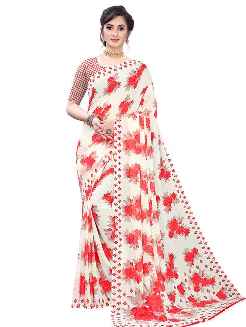 floral printed saree with blouse - 18011206 - Very Small Image - 1
