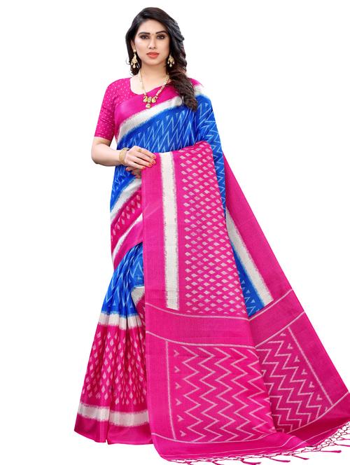 ikat printed saree with blouse - 18011207 - Very Small Image - 1