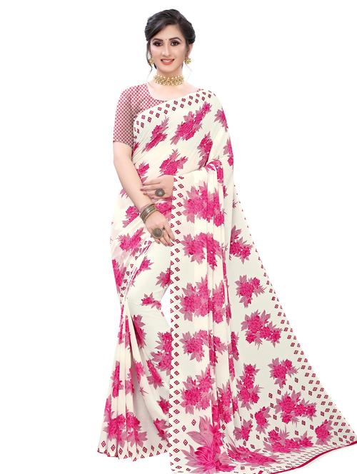 floral printed saree with blouse - 18011210 - Very Small Image - 1