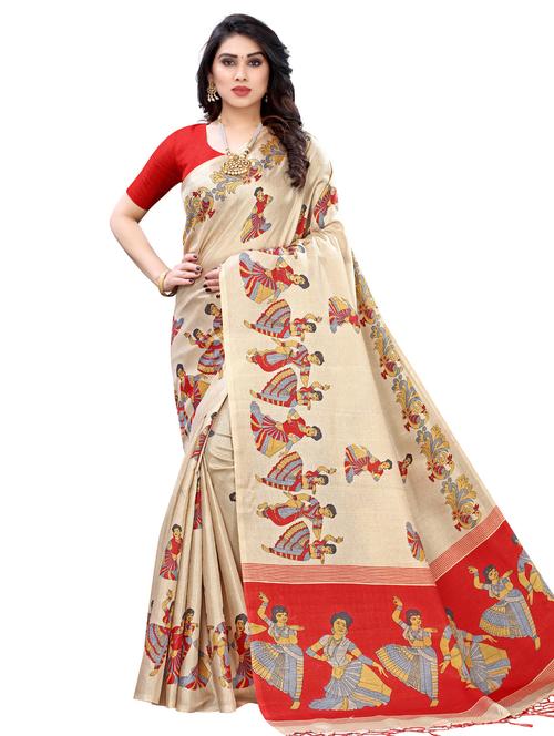 madhubani printed saree with blouse - 18011211 - Very Small Image - 1