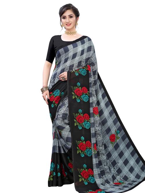 floral printed saree with blouse - 18011214 - Very Small Image - 1