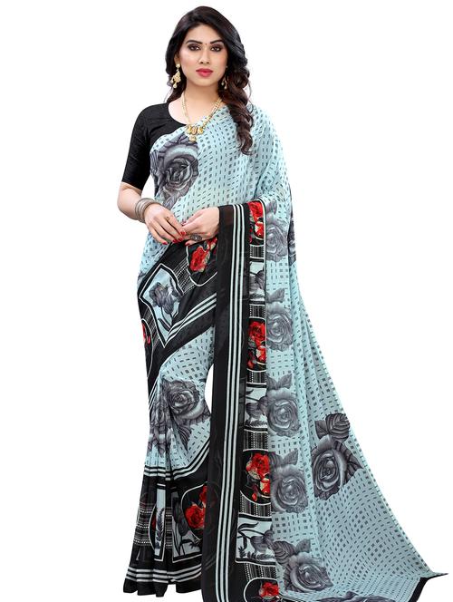 floral printed saree with blouse - 18011240 - Very Small Image - 1