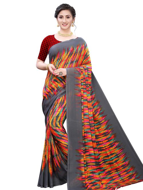 multi colored art silk printed saree with blouse - 18011256 - Very Small Image - 1