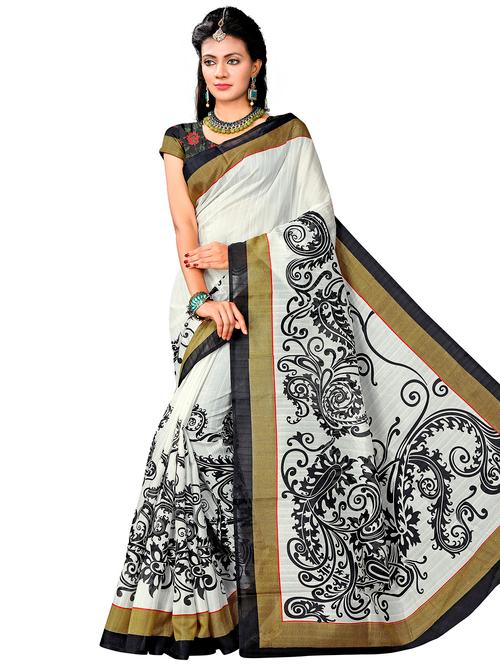 floral printed saree with blouse - 18011269 - Very Small Image - 1