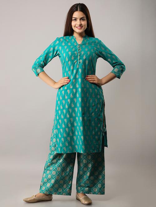 gold print kurta palazzo set - 18011487 - Very Small Image - 1