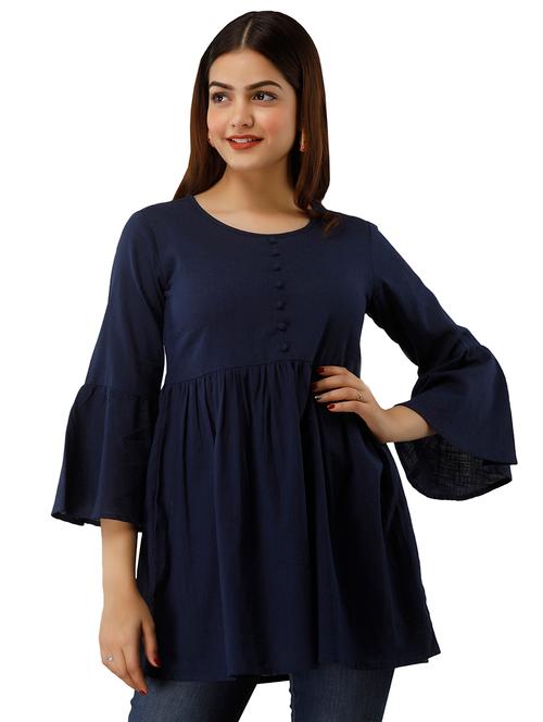 dark blue cotton blend regular top - 18011490 - Very Small Image - 1