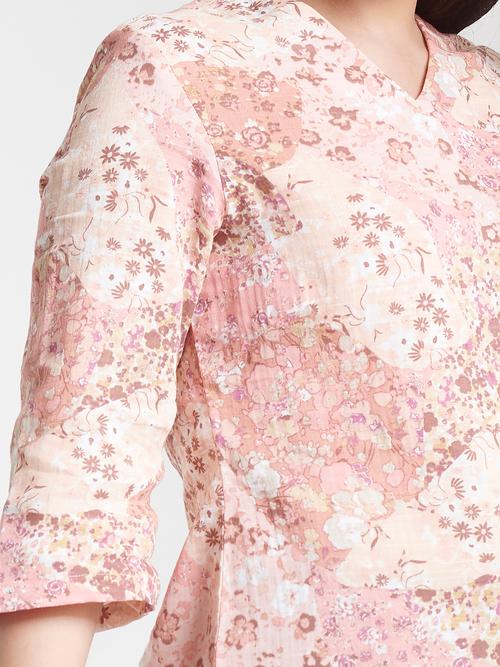 v neck floral print cotton linen - 18011581 - Very Small Image - 1