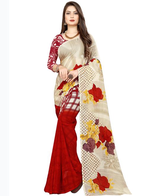 floral printed saree with blouse - 18011645 - Very Small Image - 1