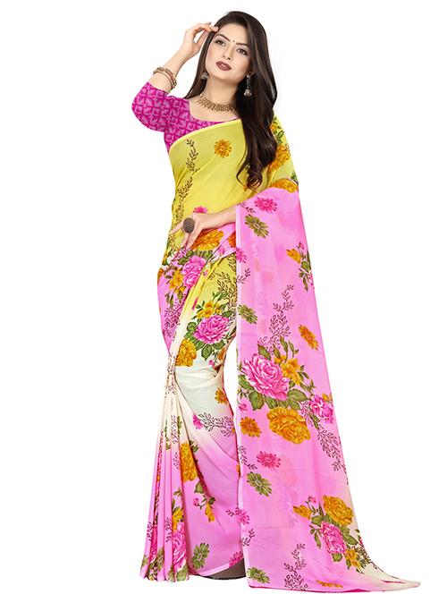 floral printed saree with blouse - 18011669 - Very Small Image - 1