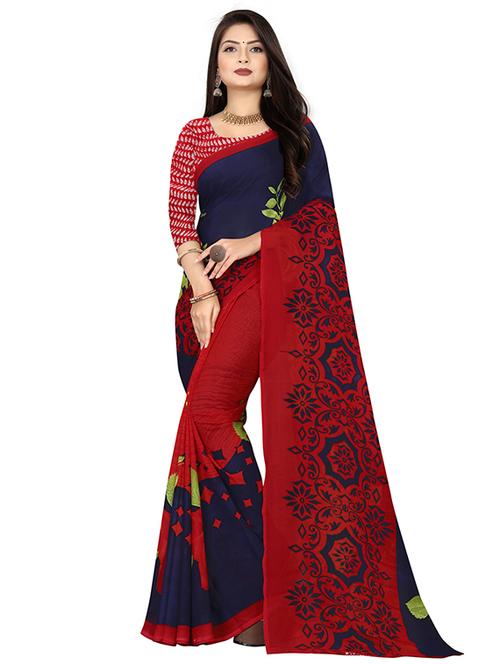 floral printed saree with blouse - 18011670 - Very Small Image - 1