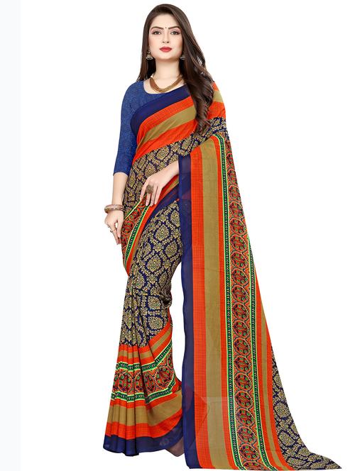 floral printed saree with blouse - 18011688 - Very Small Image - 1