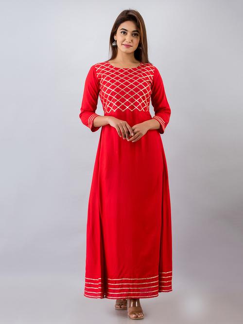 pink rayon a-line ethnic dress - 18011744 - Very Small Image - 1