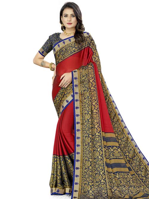 floral printed saree with blouse - 18012186 - Very Small Image - 1