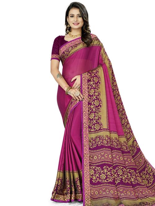 floral printed saree with blouse - 18012190 - Very Small Image - 1