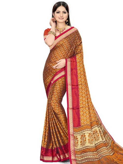 floral printed saree with blouse - 18012201 - Very Small Image - 1