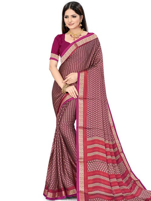 floral printed saree with blouse - 18012202 - Very Small Image - 1