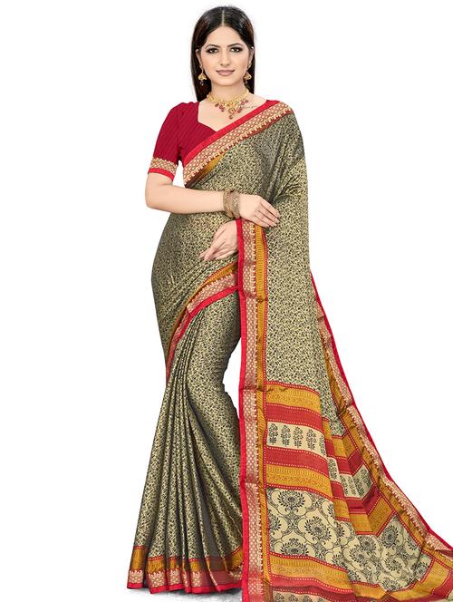 floral printed saree with blouse - 18012204 - Very Small Image - 1