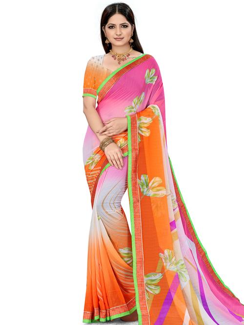 floral printed saree with blouse - 18012214 - Very Small Image - 1