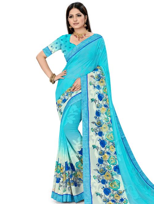 floral printed saree with blouse - 18012215 - Very Small Image - 1