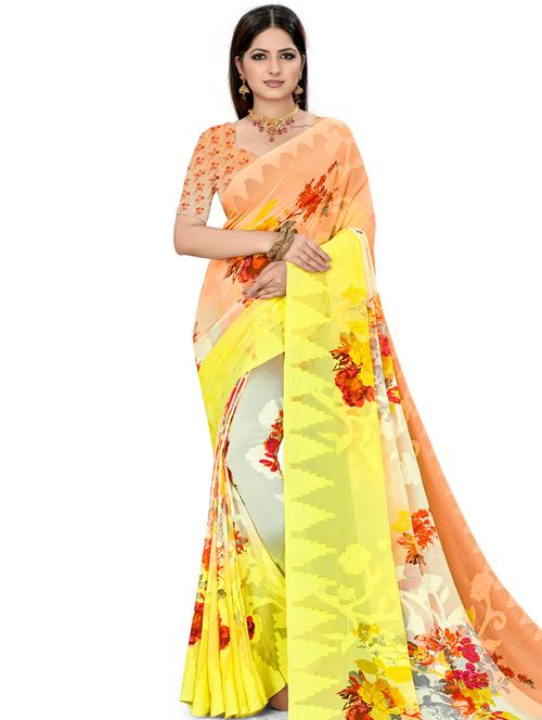 floral printed saree with blouse - 18012218 - Very Small Image - 1