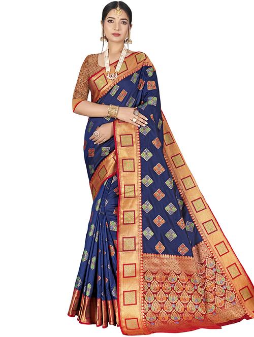 ethnic motifs woven saree with blouse - 18012341 - Very Small Image - 1