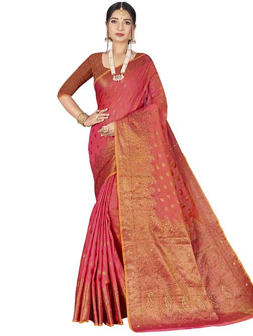 ethnic motifs banarasi saree with blouse - 18012346 - Very Small Image - 1