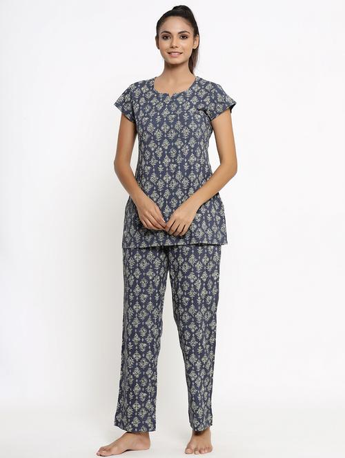 round neck printed nightwear pajama set - 18012414 - Very Small Image - 1