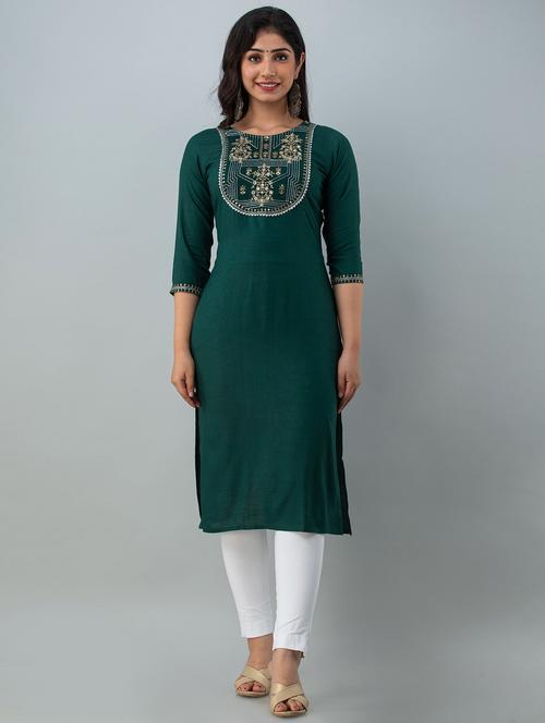 embroidered straight kurta - 18012464 - Very Small Image - 1