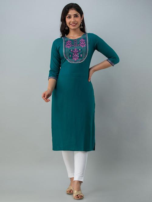embroidered straight kurta - 18012475 - Very Small Image - 1