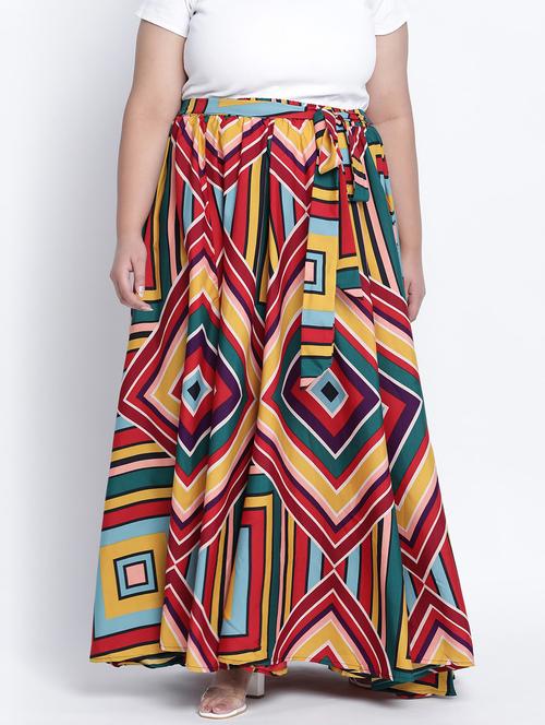 tie front printed flared skirt - 18013242 - Very Small Image - 1