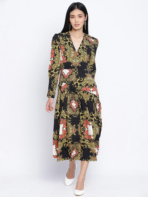 v-neck printed a-line dress - 18013274 - Very Small Image - 1