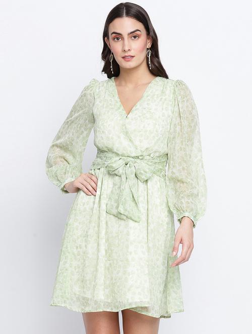 tie front printed flared dress - 18013288 - Very Small Image - 1
