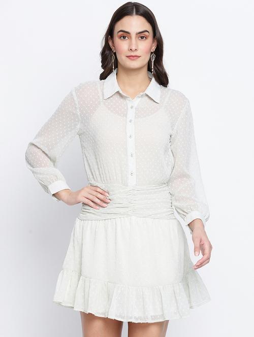 long sleeved dobby a-line dress - 18013292 - Very Small Image - 1