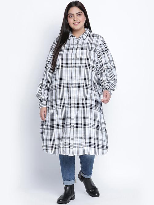 long sleeved checkered tunic - 18013308 - Very Small Image - 1