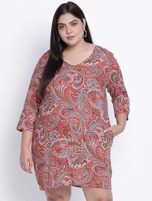 plus size v-neck paisley dress - 18013311 - Very Small Image - 1