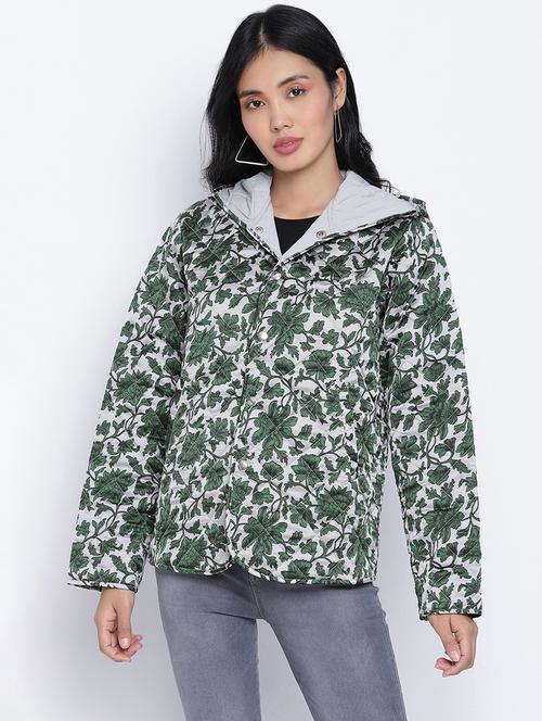 hooded neck floral jacket - 18013345 - Very Small Image - 1