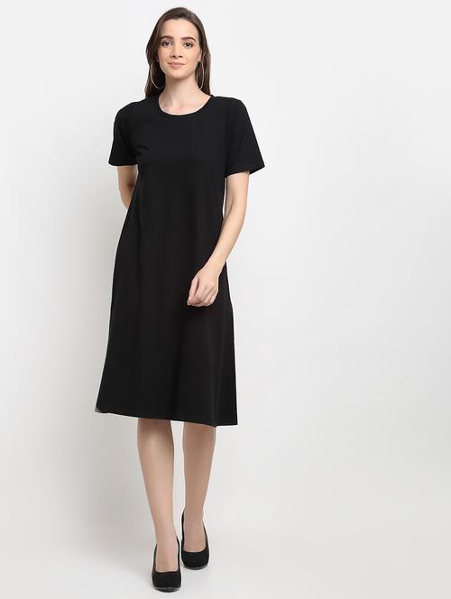 round neck solid a-line dress - 18013734 - Very Small Image - 1