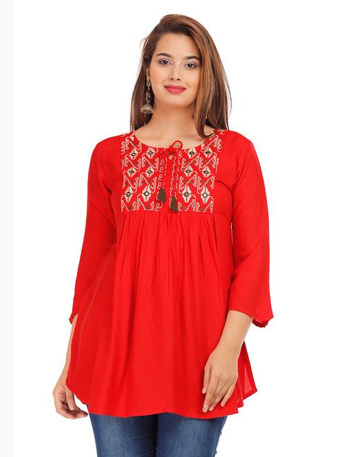 red rayon regular tunic - 18013981 - Very Small Image - 1