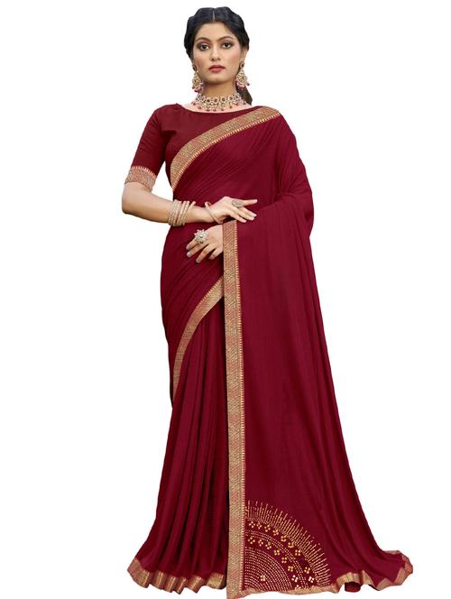 lace bordered plain saree with blouse - 18014132 - Very Small Image - 1
