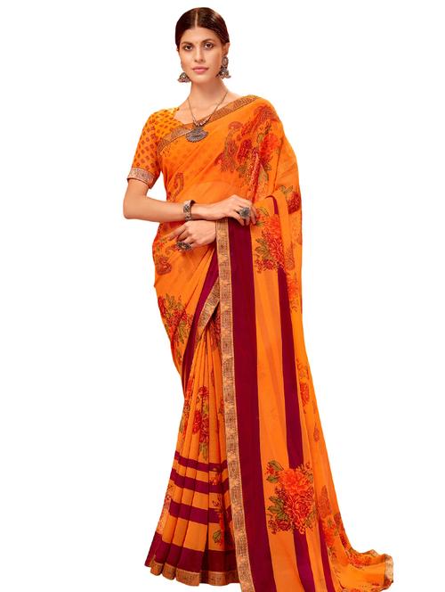 floral printed saree with blouse - 18014146 - Very Small Image - 1