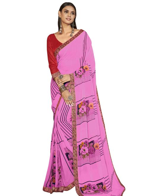 floral printed saree with blouse - 18014238 - Very Small Image - 1