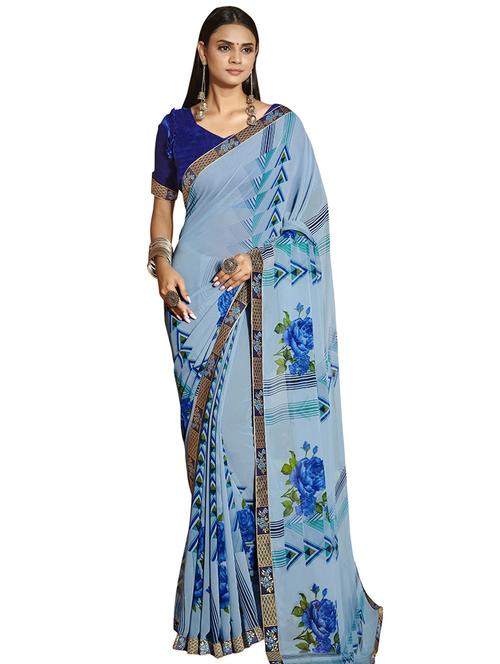 floral printed saree with blouse - 18014241 - Very Small Image - 1