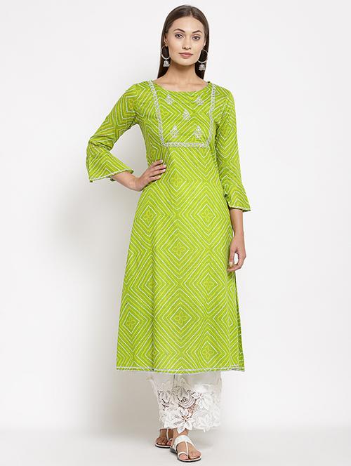green printed a-line kurta - 18014385 - Very Small Image - 1