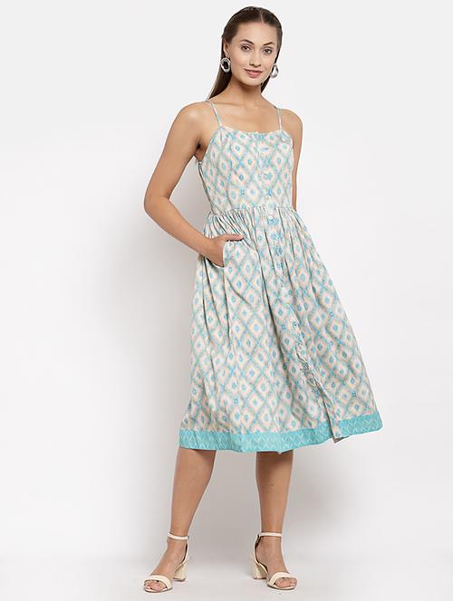 cami neck printed fit & flare dress - 18014389 - Very Small Image - 1