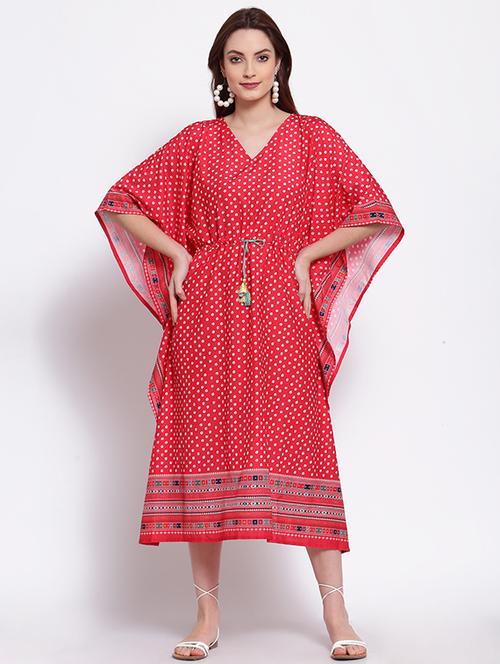 tie front printed kaftan dress - 18014425 - Very Small Image - 1