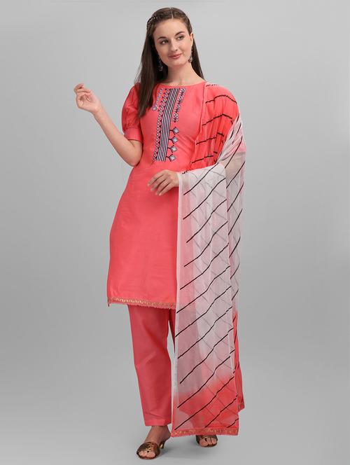 pink cotton unstitched suit - 18014653 - Very Small Image - 1