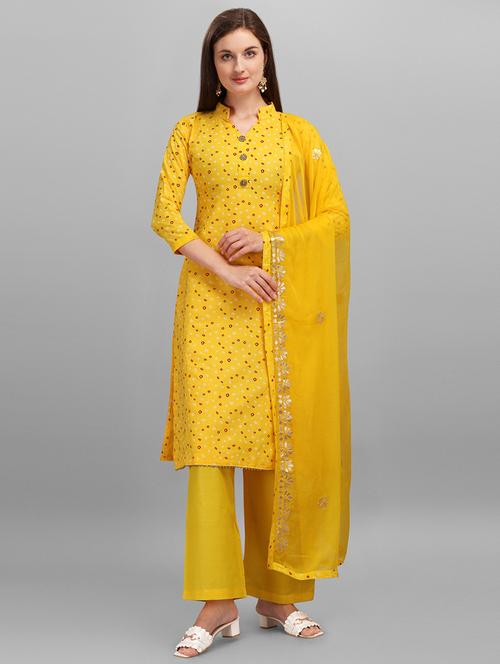 yellow cotton unstitched suit - 18014658 - Very Small Image - 1
